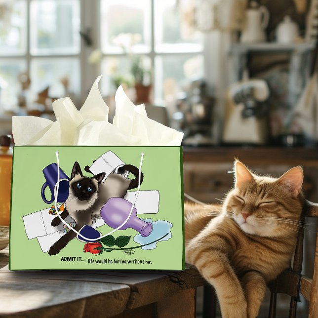 Sacola Para Presentes Grande Siamese Cat Mishead Funny (Criador carregado)