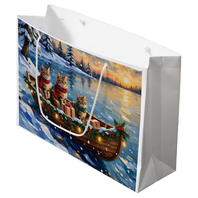 Sacola Para Presentes Grande Siberian Cat Christmas Boat Holiday (Frente inclinada)