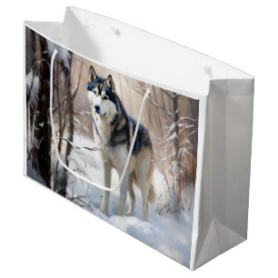 Sacola Para Presentes Grande Siberian Husky Deixe-o nevar no Natal