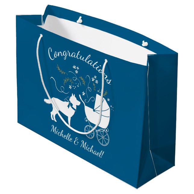 Sacola Para Presentes Grande Siberian Husky Dog Chá de fraldas Puppy Blue Boy (Verso inclinado)