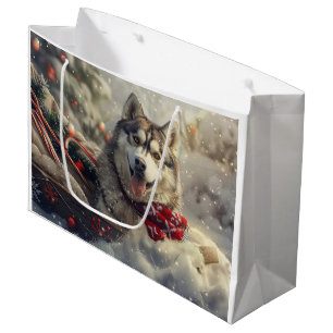 Sacola Para Presentes Grande Siberian Husky Dog Festivo