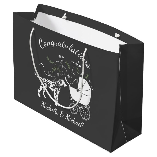 Sacola Para Presentes Grande Silhouette Chá de fraldas Dalmaciano (Verso inclinado)