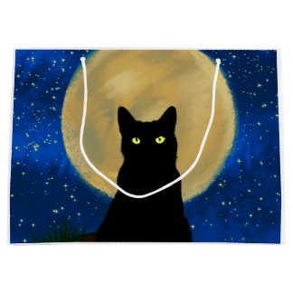 Sacola Para Presentes Grande Silhouette Moonlit Black Cat Halloween
