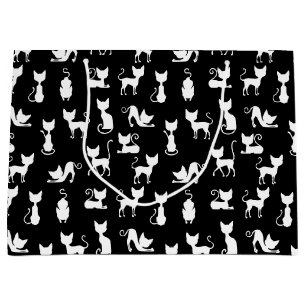 Sacola Para Presentes Grande Silhuette de Gato Preto e Branco