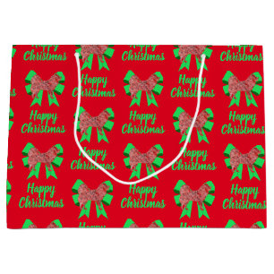 Sacola Para Presentes Grande Silhute Samoyed Cão de Natal Vermelho e Arco Verde