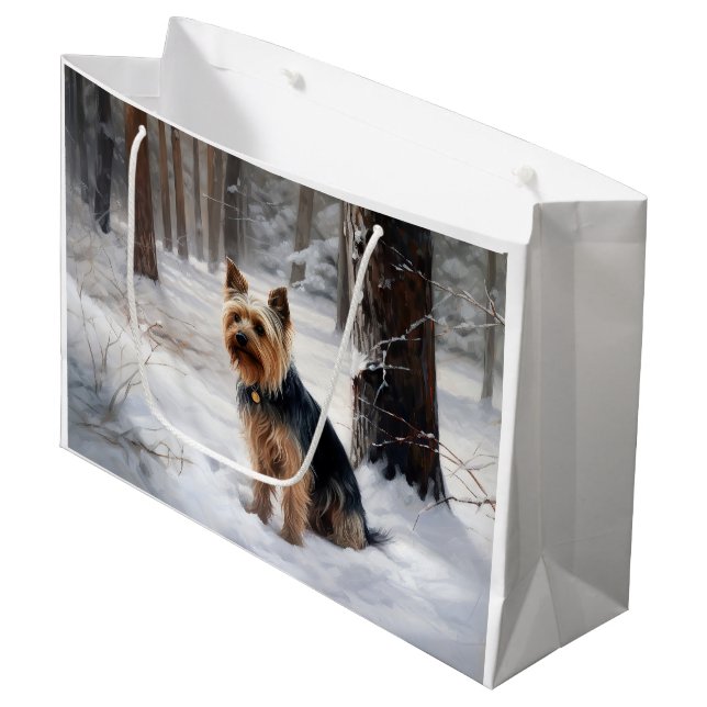Sacola Para Presentes Grande Silky Terrier Deixe Nevar Natal  (Frente inclinada)