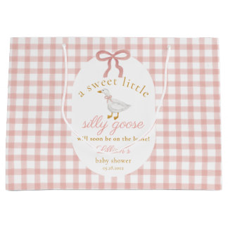 Sacola Para Presentes Grande Silly Goose Pink Gingham Baby Shower Cottagecore