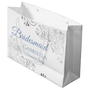 Sacola Para Presentes Grande Silver Lace Dusty Blue em Casamento Branca de Brid