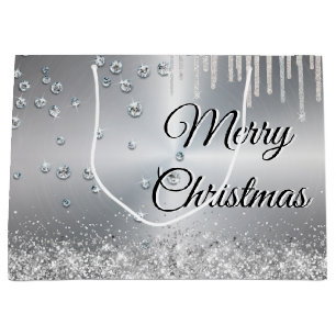 Sacola Para Presentes Grande Silver Metálico Feliz Natal