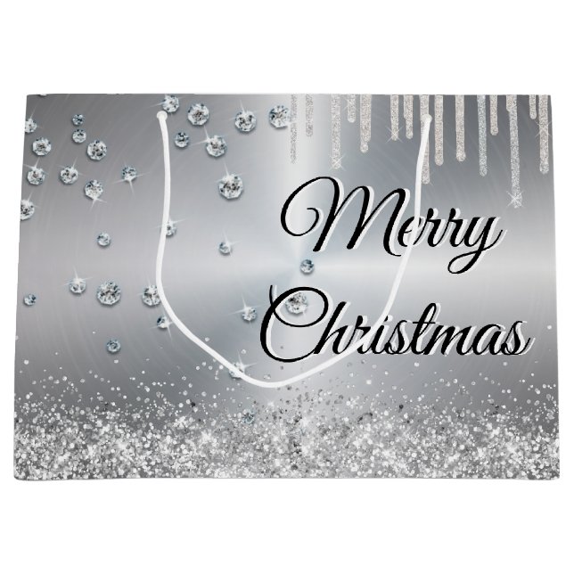 Sacola Para Presentes Grande Silver Metálico Feliz Natal (Frente)