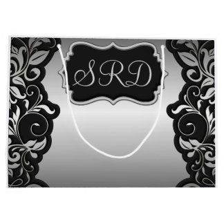 Sacola Para Presentes Grande Silver Satin Flourar preto e cinzas personalizam