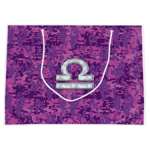 Sacola Para Presentes Grande Símbolo Libra na Camo Digital Fuchsia
