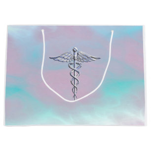 Sacola Para Presentes Grande Símbolo médico do Caduceus na decoração da pé