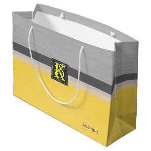 Sacola Para Presentes Grande Simples Duas Iniciais Amarelo de Tom e Cinza Monog