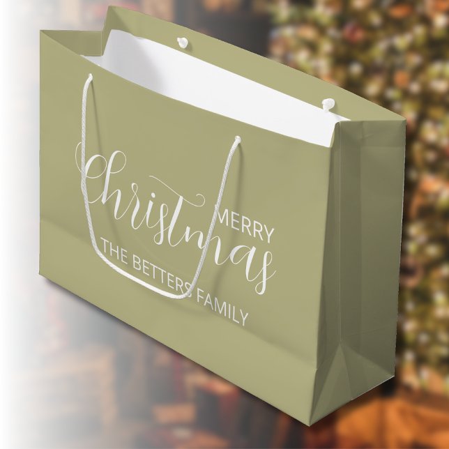 Sacola Para Presentes Grande Simples e elegante sábio verde (Criador carregado)