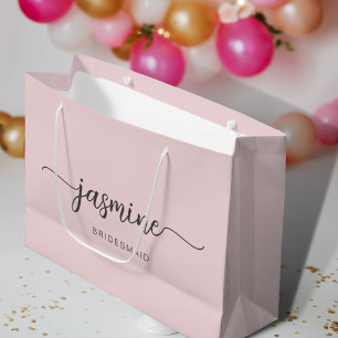 Sacola Para Presentes Grande Simples e Simples Script Girly Monogramas Rosa
