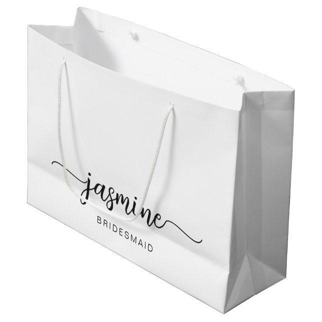 Sacola Para Presentes Grande Simples Monograma Branco Simples - Script Girly (Frente inclinada)