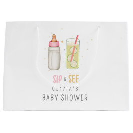 Sacola Para Presentes Grande Sip And See, Welcome Baby Girl, New Baby Party