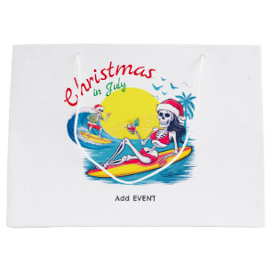 Sacola Para Presentes Grande Skeleton Christmas em julho Beach Surf Naughn