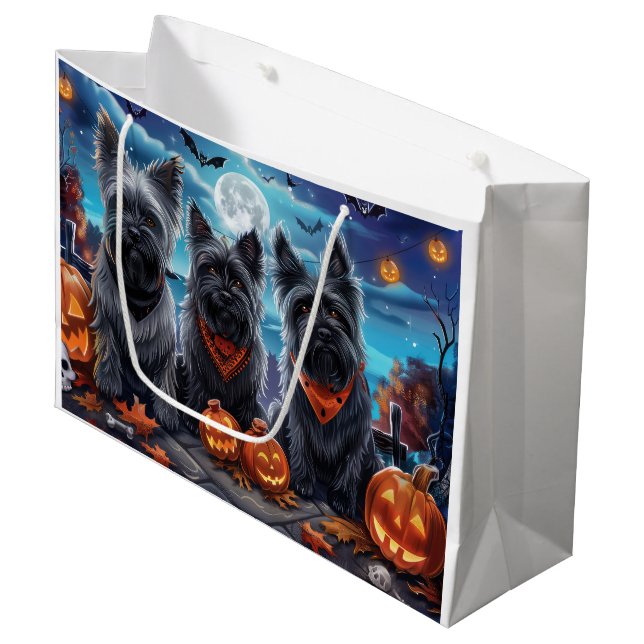 Sacola Para Presentes Grande Skye Terrier Halloween Assustador  (Frente inclinada)