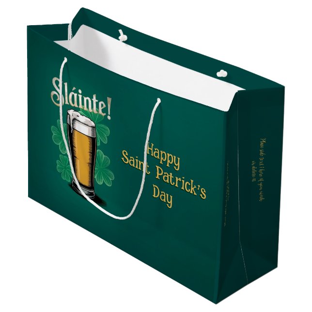 Sacola Para Presentes Grande Slàinte! Pint de Cerveja no Dia de São Patrício em (Frente inclinada)