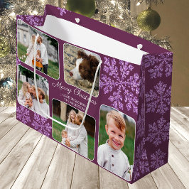 Sacola Para Presentes Grande Snowflake Plum Bling 5 Photo Collage Natal