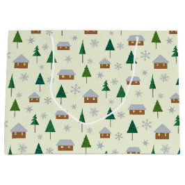 Sacola Para Presentes Grande Snowflakes e abeto, saco de prados