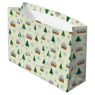 Sacola Para Presentes Grande Snowflakes e abeto, saco de prados