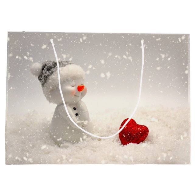 Sacola Para Presentes Grande Snowman de Natal com Amor Encantador (Verso)