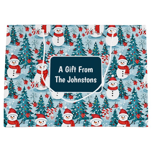 Sacola Para Presentes Grande Snowman no Natal Personalizado (Frente)