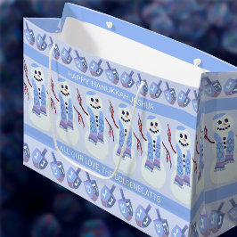 Sacola Para Presentes Grande Snowman Sonde Diversão De Chanucá Branco E Azul