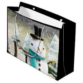 Sacola Para Presentes Grande Snowman Whimsical no Desenho de Natal