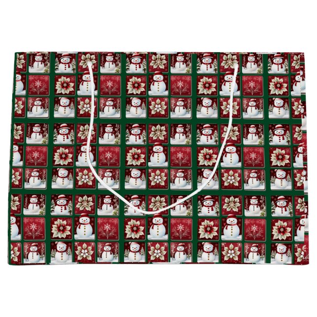 Sacola Para Presentes Grande Snowmen Collage (Frente)