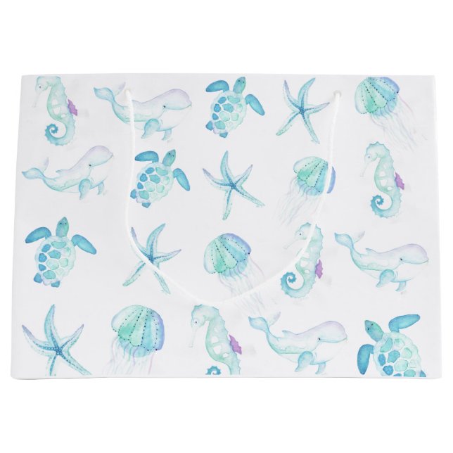 Sacola Para Presentes Grande Sob O Mar (Frente)