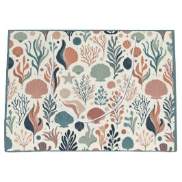 Sacola Para Presentes Grande Sob o Mar Aniversário, Padrão de Sussurros Oceanos