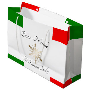 Sacola Para Presentes Grande Sobrenome de Família Italiano Buon Natale Bandeira