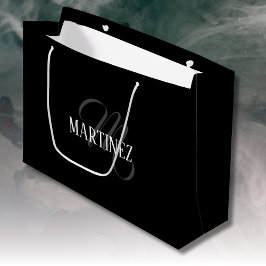 Sacola Para Presentes Grande Sobrenome Personalizado Elegante Preto | Nome