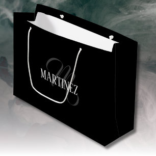 Sacola Para Presentes Grande Sobrenome Personalizado Elegante Preto   Nome