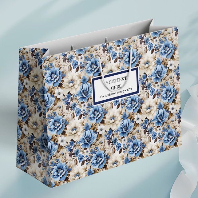 Sacola Para Presentes Grande Sofisticada Bolsa de Presente de Luxo com Floral A (Sophisticated Navy Blue Floral Luxury Gift Bag)
