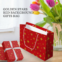 Sacola Para Presentes Grande Soft Glow Golden Stars & Floral Petals Pattern