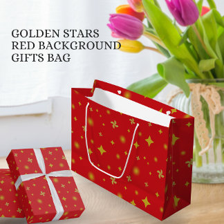 Sacola Para Presentes Grande Soft Glow Golden Stars & Floral Petals Pattern