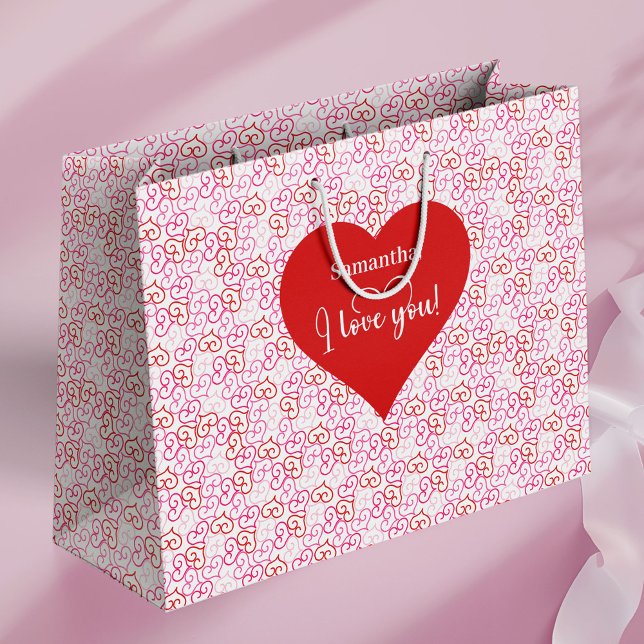 Sacola Para Presentes Grande Soft Pink Hearts I Love You Personalized Valentine (Soft Pink Hearts I Love You Personalized Valentine Large Gift Bag)