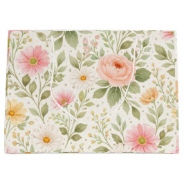 Sacola Para Presentes Grande Soft Watercolor Floral Pattern – Pink Rose & Daisy
