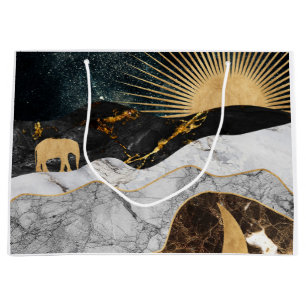Sacola Para Presentes Grande Sol e Lua ouro com Elefante em Marble Cosmic