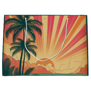 Sacola Para Presentes Grande Sol retrô/vintage tropical/havaiano