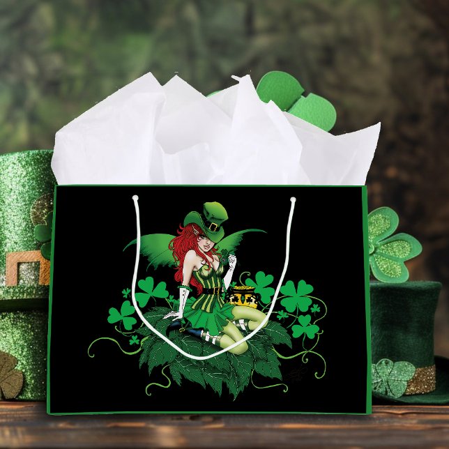 Sacola Para Presentes Grande Sorte Fada Irlandesa Verde (Criador carregado)
