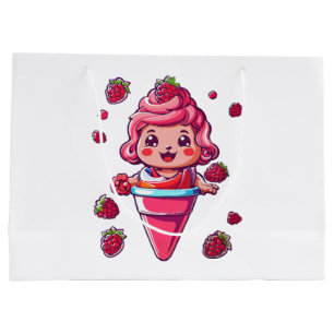 Sacola Para Presentes Grande Sorvete de framboesa Kawaii