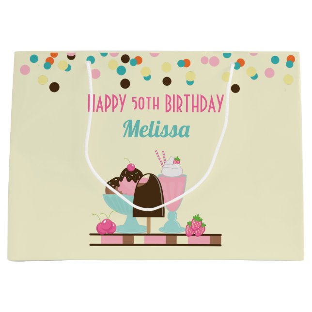 Sacola Para Presentes Grande Sorvete doce Sundae & Strawberry Float (Frente)