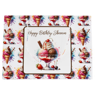 Sacola Para Presentes Grande Sorvete Sundae Personalizado Aniversário