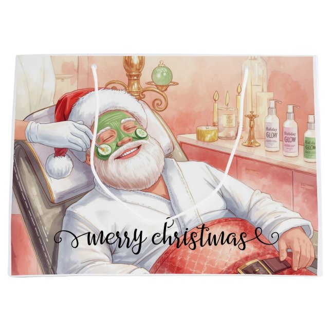 Sacola Para Presentes Grande Spa Santa Claus Merry Christmas  (Frente)